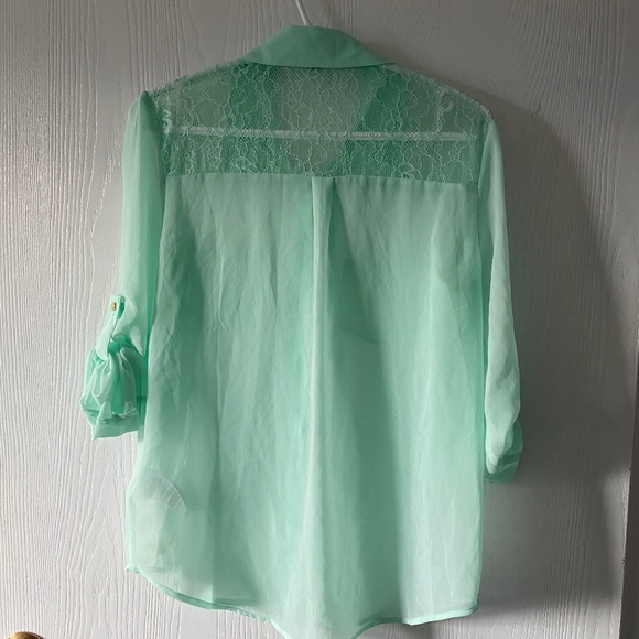 Guess Sheer Mint Button-down Shirt - Picture 6 of 8